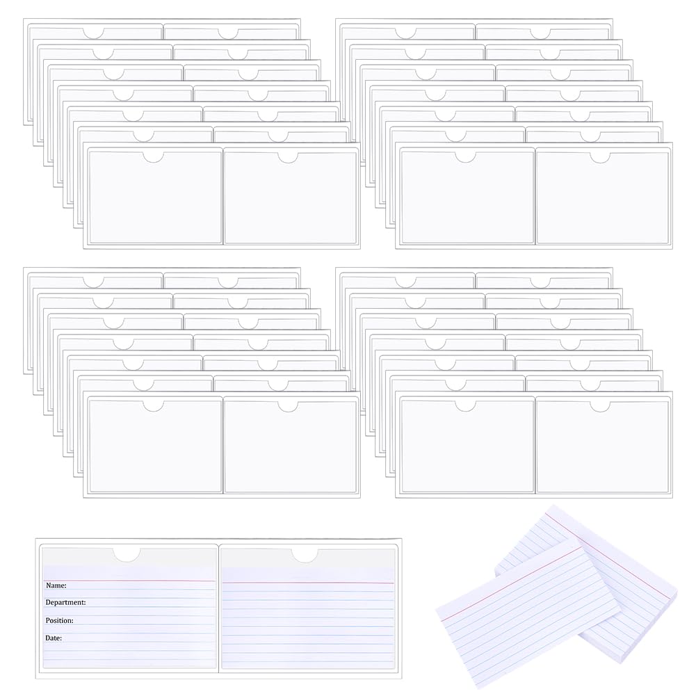 Photo 1 of PH PandaHall 40pcs Adhesive Card Pockets for 3 inchx5 inch Card Index Sheet Holder Set Large Labels Holder for Storage Bins Reusable Plastic Label Holders Open Top for Library Home with 80pcs Cards
