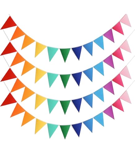 Whaline 30ft Rainbow Pennant Banner - 30 Colorful Triangle Flags For Parties, Celebrations, Home & Garden Decor