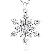Edulex Christmas Snowflake Pendant Necklace for Women - 925 Soild Sterling Silver with 18K White Gold Plated Birthstone Winter Jewelry for Anniversary Holiday