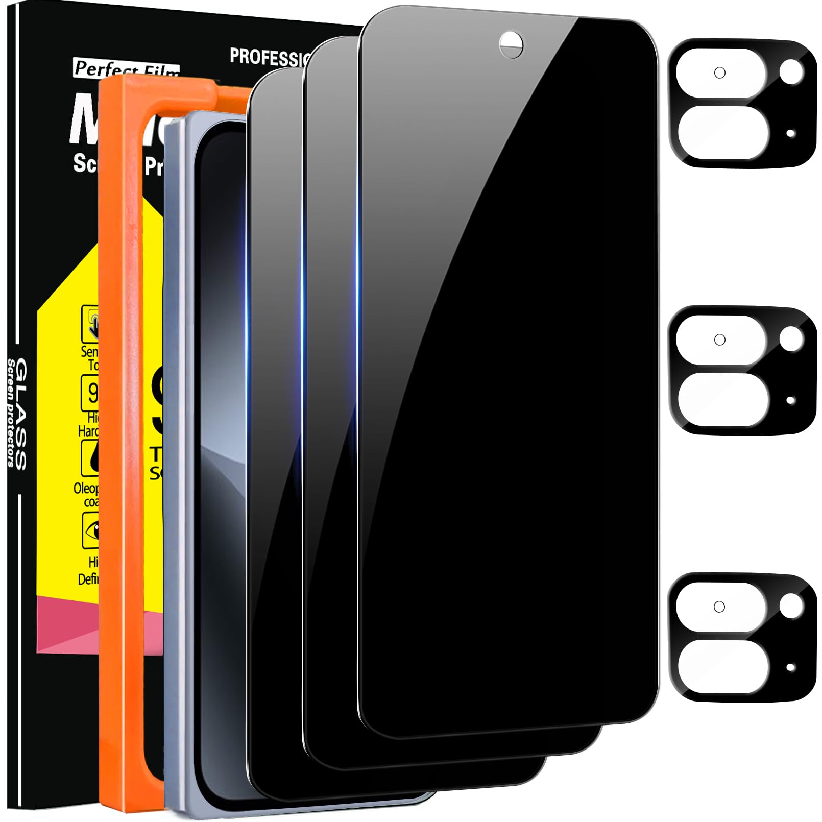 Milomdoi 3 Pack Privacy Screen Protector for Google Pixel 10 Pro Fold Tempered Glass with 3 Pack Camera Lens Protector, Accessories [Phone Case Friendly] Mounting Frame, Black