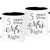 WOSIWULA 5 Year Anniversary Coffee Mugs Set of 2, 5th Wedding Anniversary Decorations Gifts Presents for Couple Parents Women Men Wife Husband Her Him, 11oz