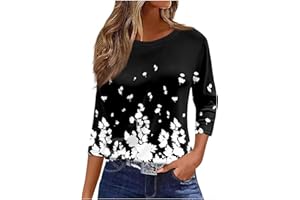 BXJX Womens 3/4 Length Sleeve Graphic Shirts Plus Size Crewneck Blouse Tops Dressy Casual Shirts Fall Fashion Clothes
