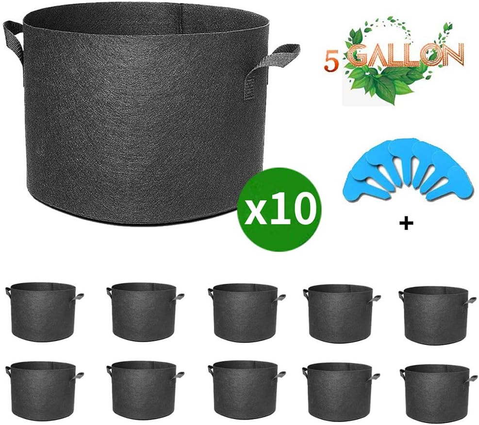 EACHON 5 Gallon 10-Pack Fabric Grow Pots Planting Pots Non-Woven Fabric Planter for Gardening with Handles Black (5 Gallon-10Pack)