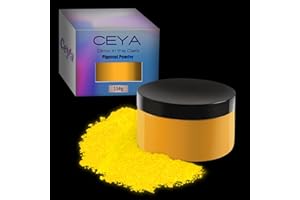Ceya Fluorescent Gold Glow Powder, 5.3oz/150g Glow in The Dark Pigment Powder, Luminous Powder Resin Color Pigment, Fluorescent Pigment Dye for Epoxy Resin Slime Paint Nail Art Party DIY Crafts