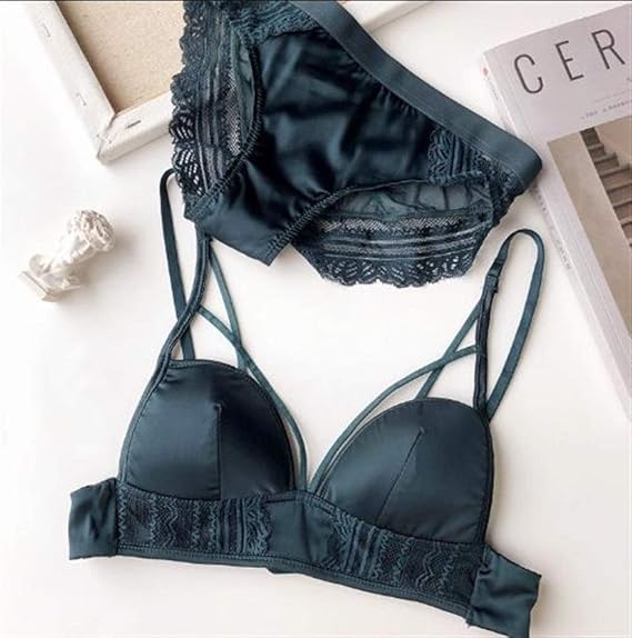 KKAAMYND Bra Brief Sets, Sexy Satin Triangle Cups Lingerie Sets