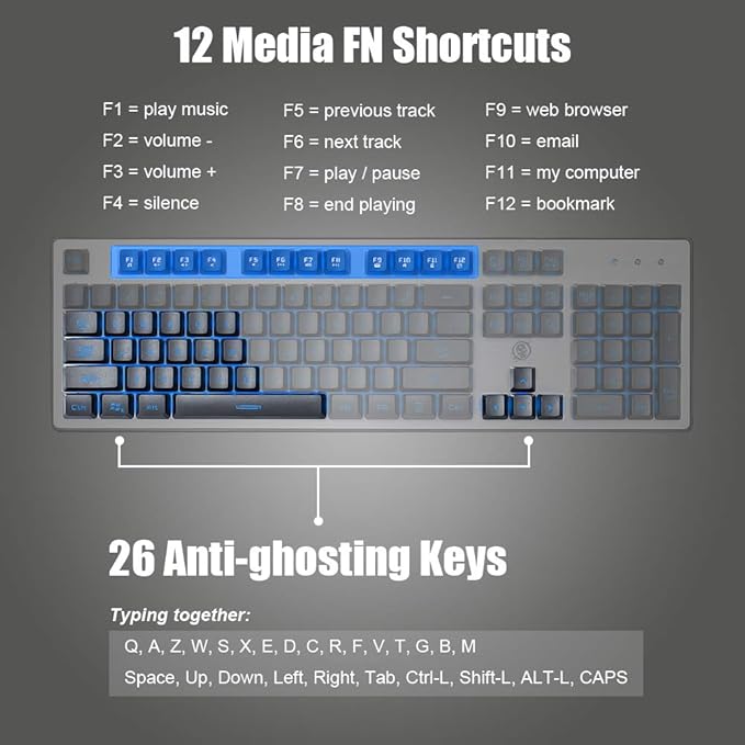 Rgb Keyboard 7 Led Backlit 9 Light Up Modes Gaming Rainbow Usb Wired Keyboard For Pc Computer Windows 10 8 7 Xp Vista 104 Keys Multimedia Keys Aluminum Frame Amazon Co Uk Computers Accessories