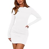 BTFBM Womens Spring Fashion 2026 Long Sleeve Boat Neck Mini Dress Slim Fit Party Club Short Tight Basic Bodycon Dresses