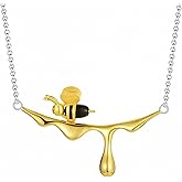 Lotus Fun S925 Sterling Silver Pendant Necklace Bee and Dripping Honey Pendant with Necklaces Chain Length 18.5 inches, Handmade Unique Jewelry Gifts for Women