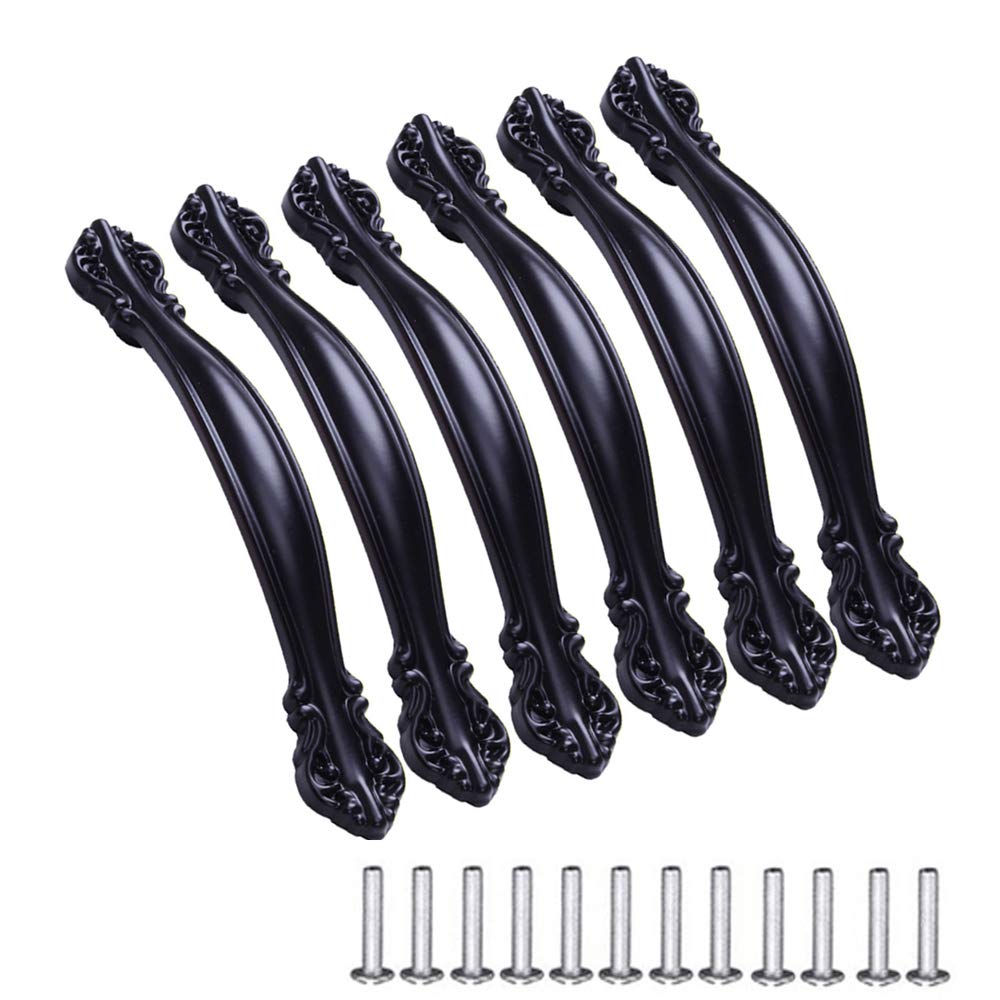 KanDery 6PCS Vintage Cabinet Handles, Furniture Door Pull Handles, Antique Bow Pulls, 64mm Hole Center, Black