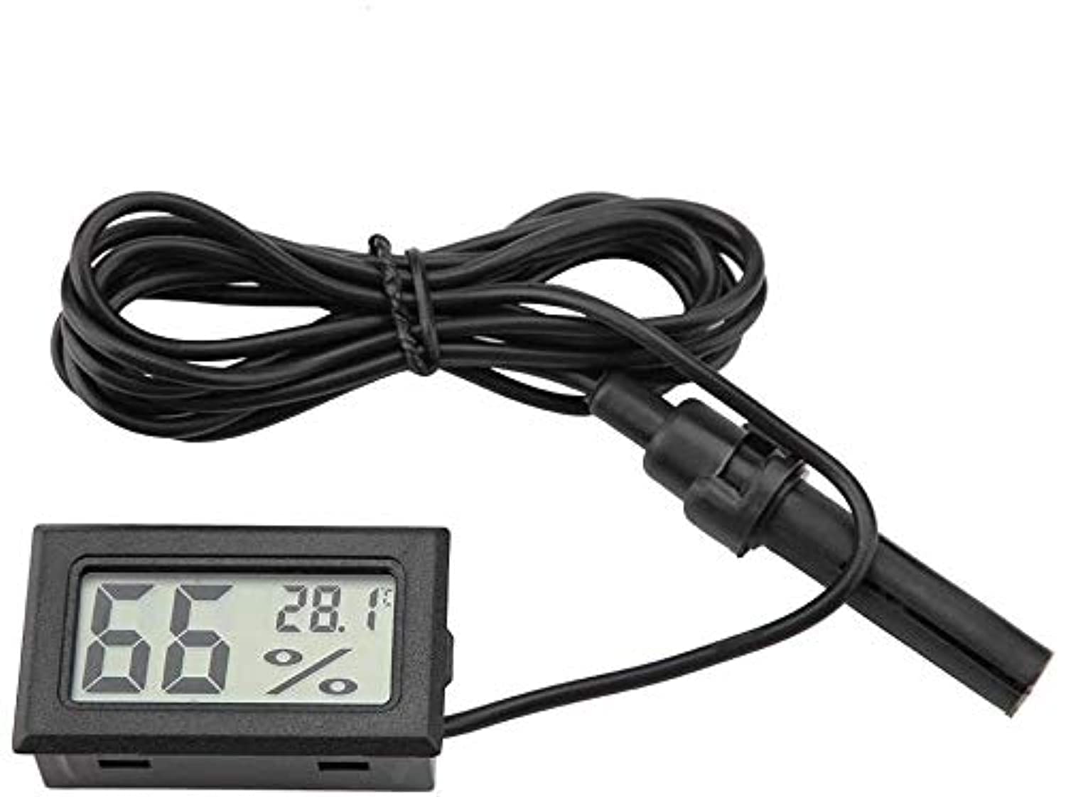 DollaTek 2-in-1 Digital LCD Embedded Thermometer Hygrometer with External for Reptile Incubator Aquarium Poultry - Black
