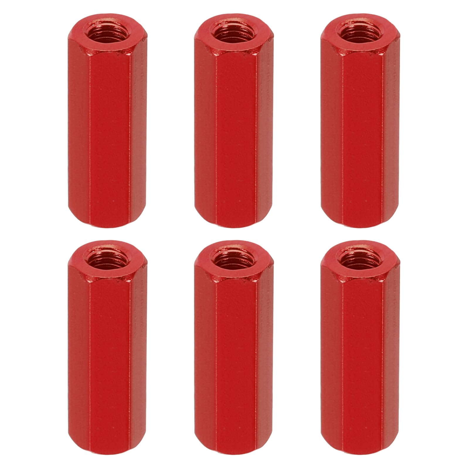 PATIKIL M3 Hex Nuts, 6pcs M3 Threaded Spacers Aluminum 20mm L Female Metal Spacer Screw Standoff for M3 Screw Bolts RC Car Drones Stacks Motherboard, Red