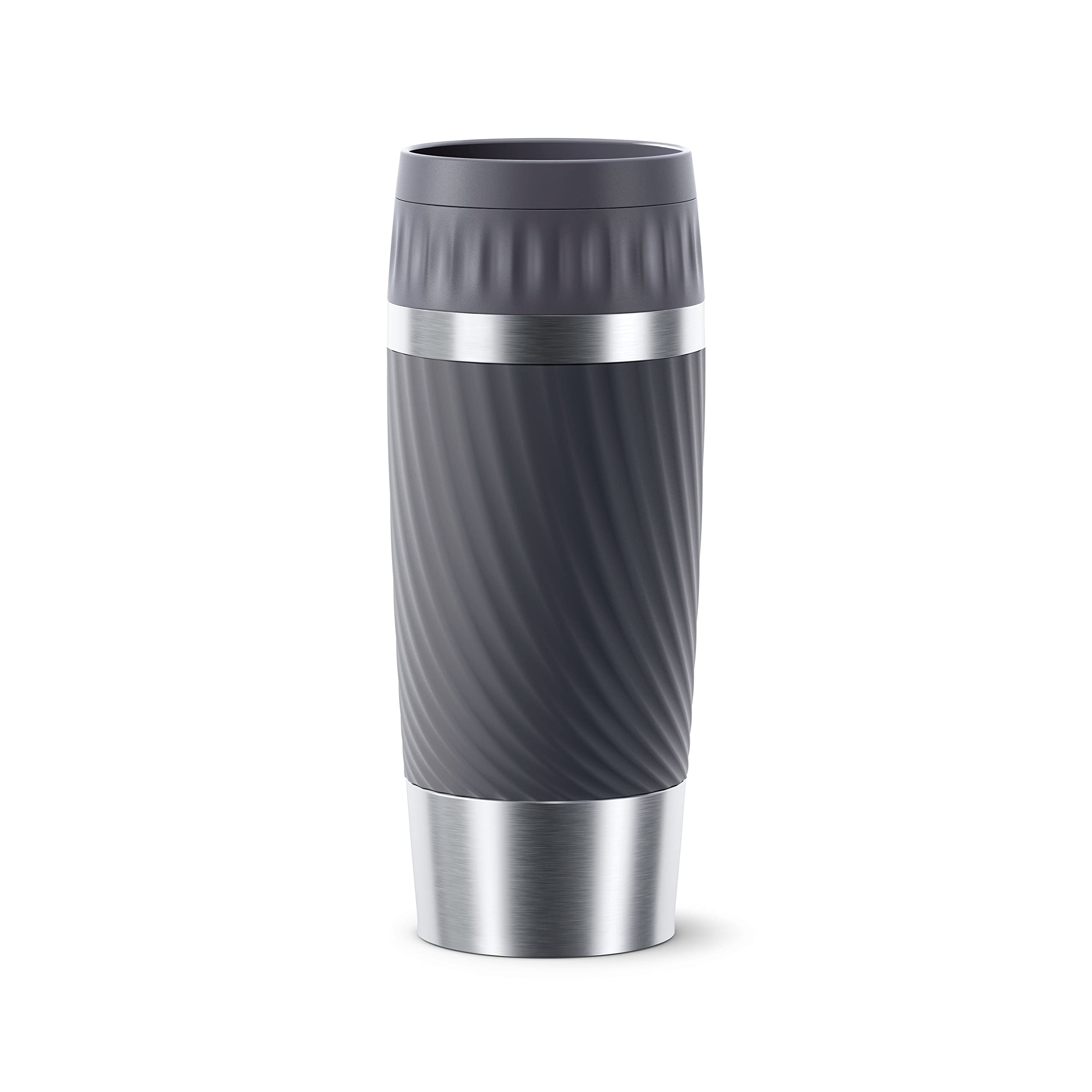Emsa Easy Twist Travel Mug, Stainless Steel Plastic Silicone, Charcoal, 360 ml