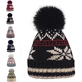 Fulcyla Kids Winter Knit Beanie Hat for Boys Girls Age 3-8 with Faux Fur Pom Warm Fleece Lined