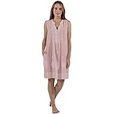 LA CERA Women's 100% Cotton Leno Stripe Chemise Nightgown, 100% Cotton, Machine Wash, Imported, V-Neckline, Sleeveless