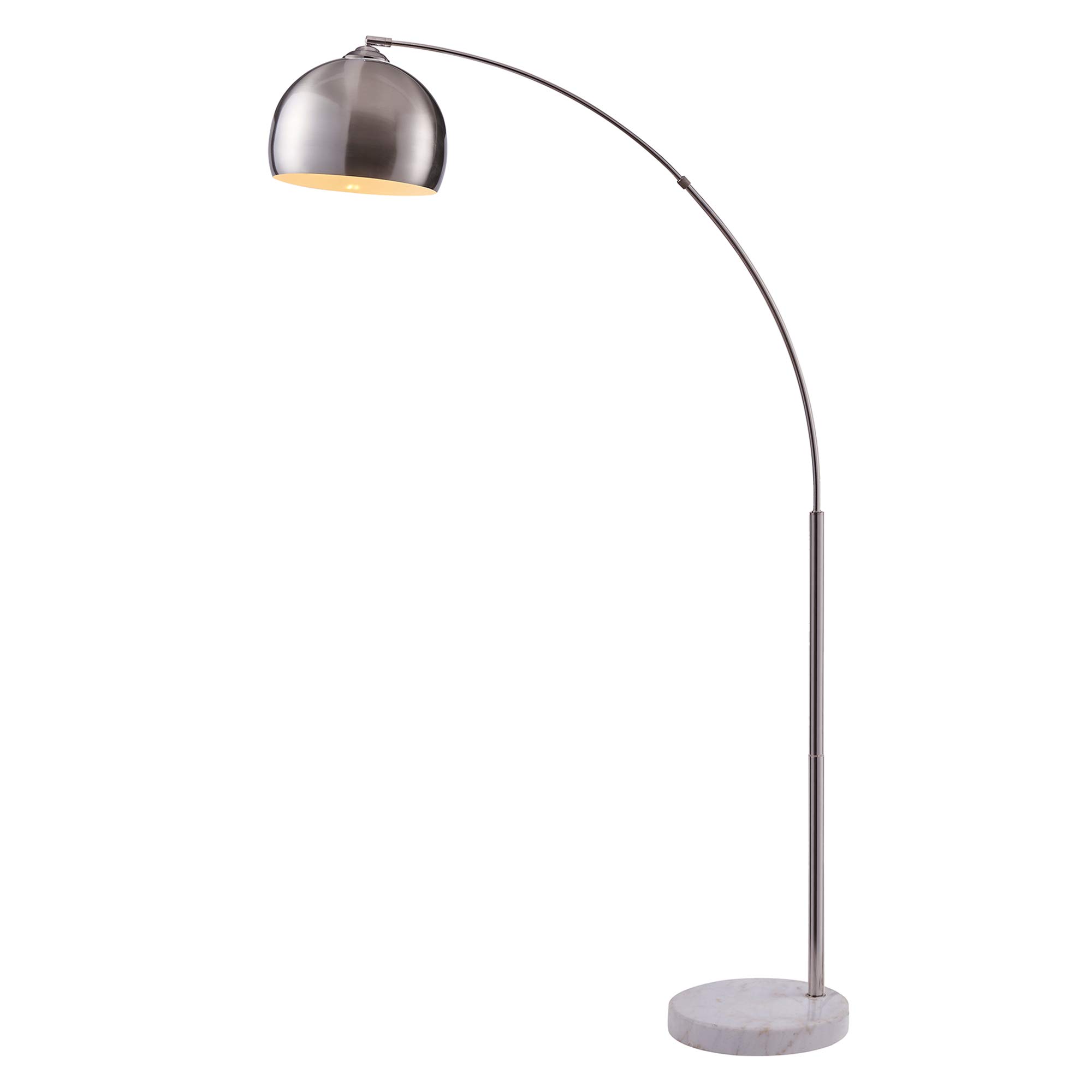 VERSANORA Teamson Home Arquer 173cm Arc Floor Lamp for Living Rooms, Home Offices, Dining Rooms, Bedrooms with Faux White Marble Base and Nickel Bell Shade