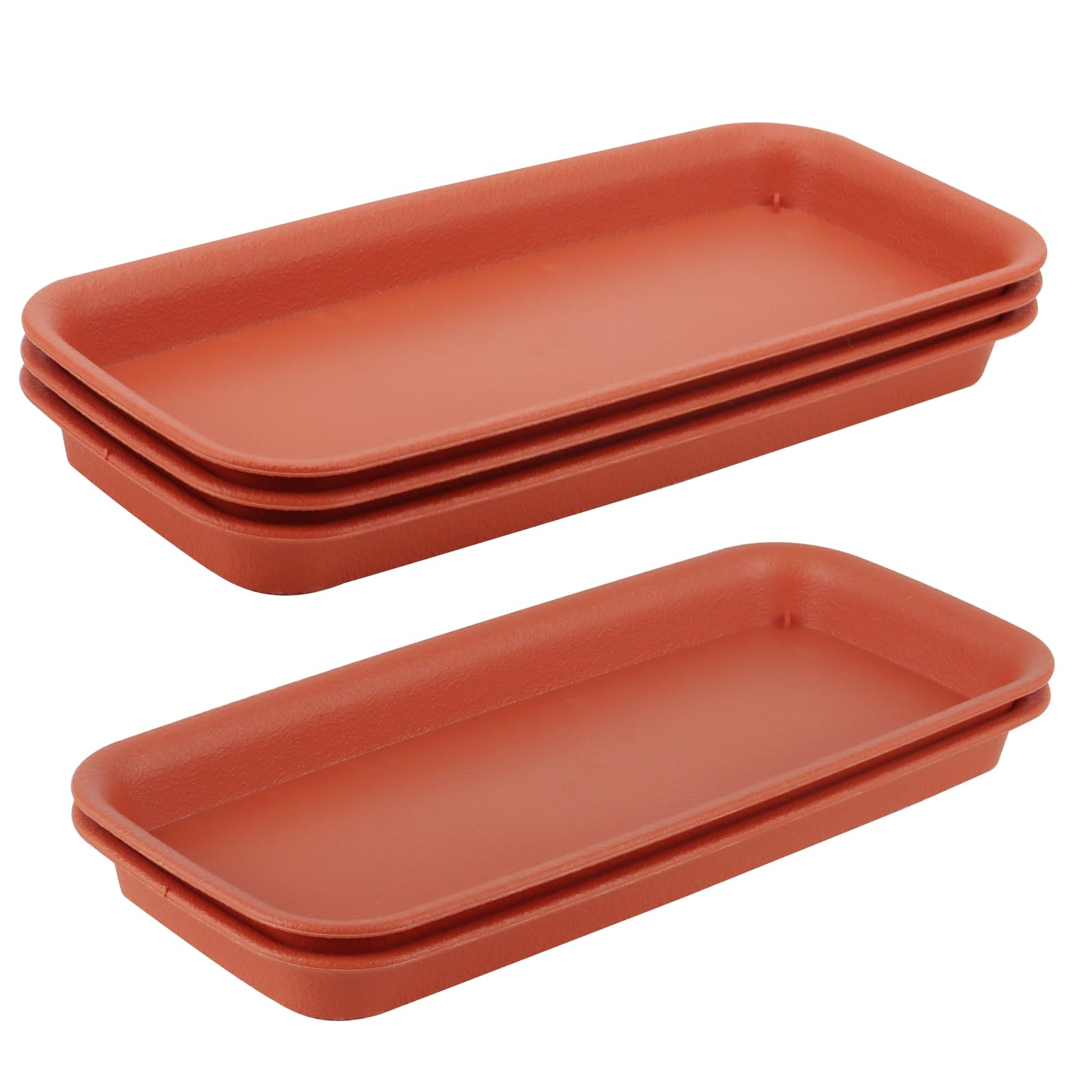 MUKCHAP 5 Pack Rectangular Brick Red Plant Pot Drip Tray, 27.8 x 11 x 2.4cm, Resin Material, Flowerpot Drip Tray, Rectangular Planter Tray
