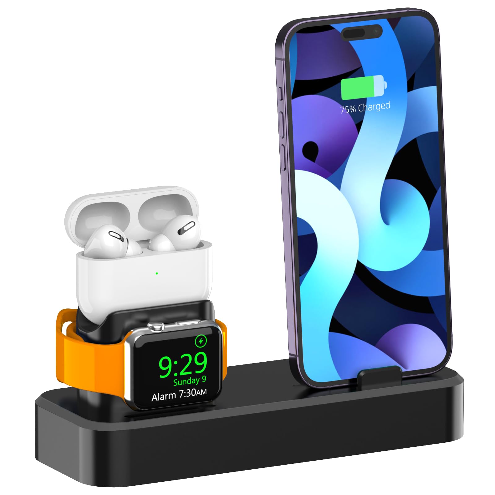 3 in 1 Silicone Charging Stand Dock for iWatch iPhone and Airpods 4/3/2/Pro, Charger Holder Bracket base for iWatch Ultra Series10-1 and iPhone 16/15/14/13/12-002-W