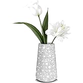 Mifoneix Bling Vase for Flowers Plants,6" Ceramic Vases for Modern Table Shelf Home Decor Wedding Decor, Elegant Vase for Pampas Grass Fluffy Stem Bouquet Lavender Flowers (Silver)