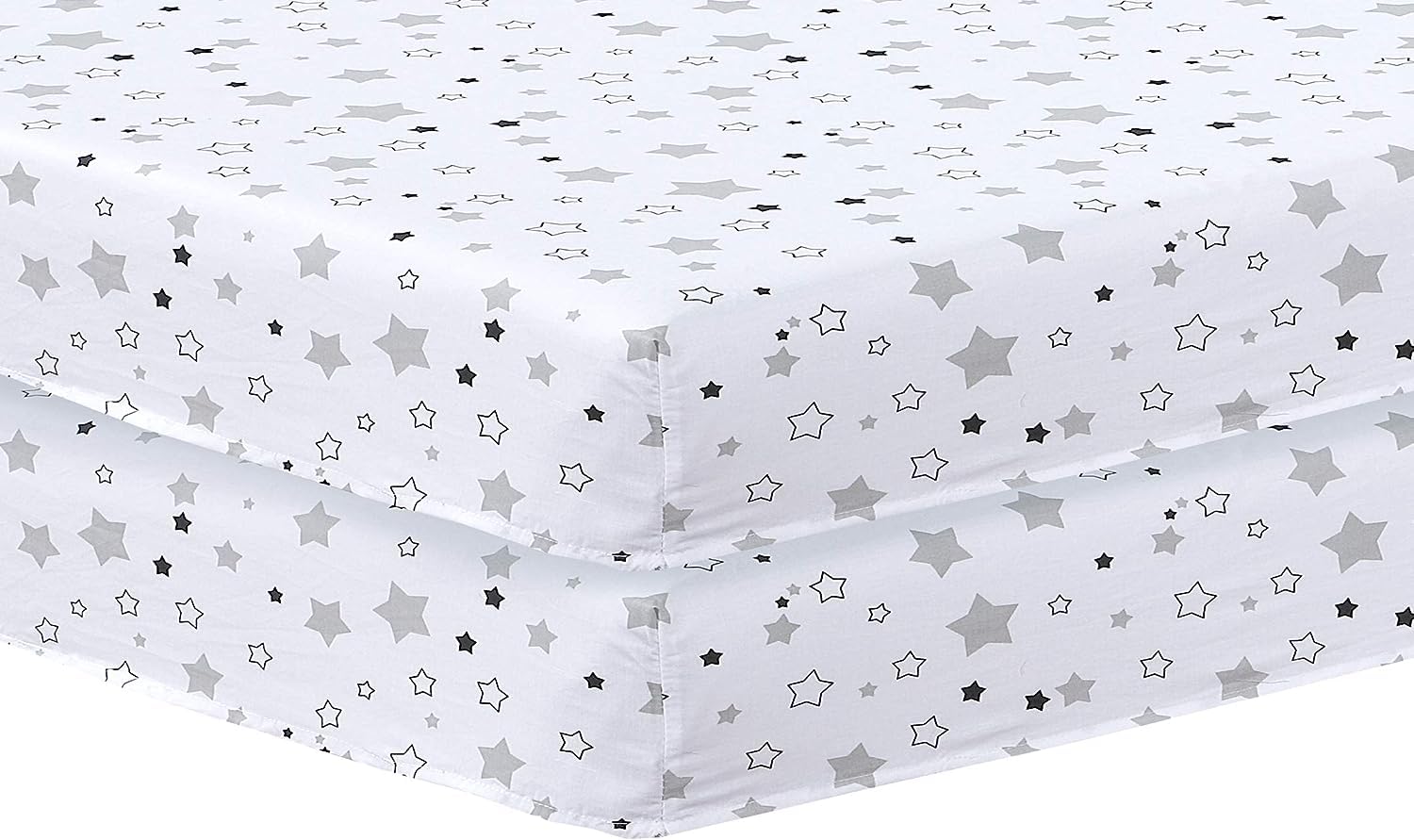 2 x Cot Bed Fitted Sheets 70 x 140 cm - Easy Care Fine Quality Polycotton Travel Cot Sheets - Soft and Breathable (Little Grey Stars-70 x 140cm)