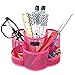 MyGift Rotating Black Metal Mesh Desktop Office Supplies Caddy with 7 Compartment for Pens, Pencils, Scissors and Accessories (Fuschia)