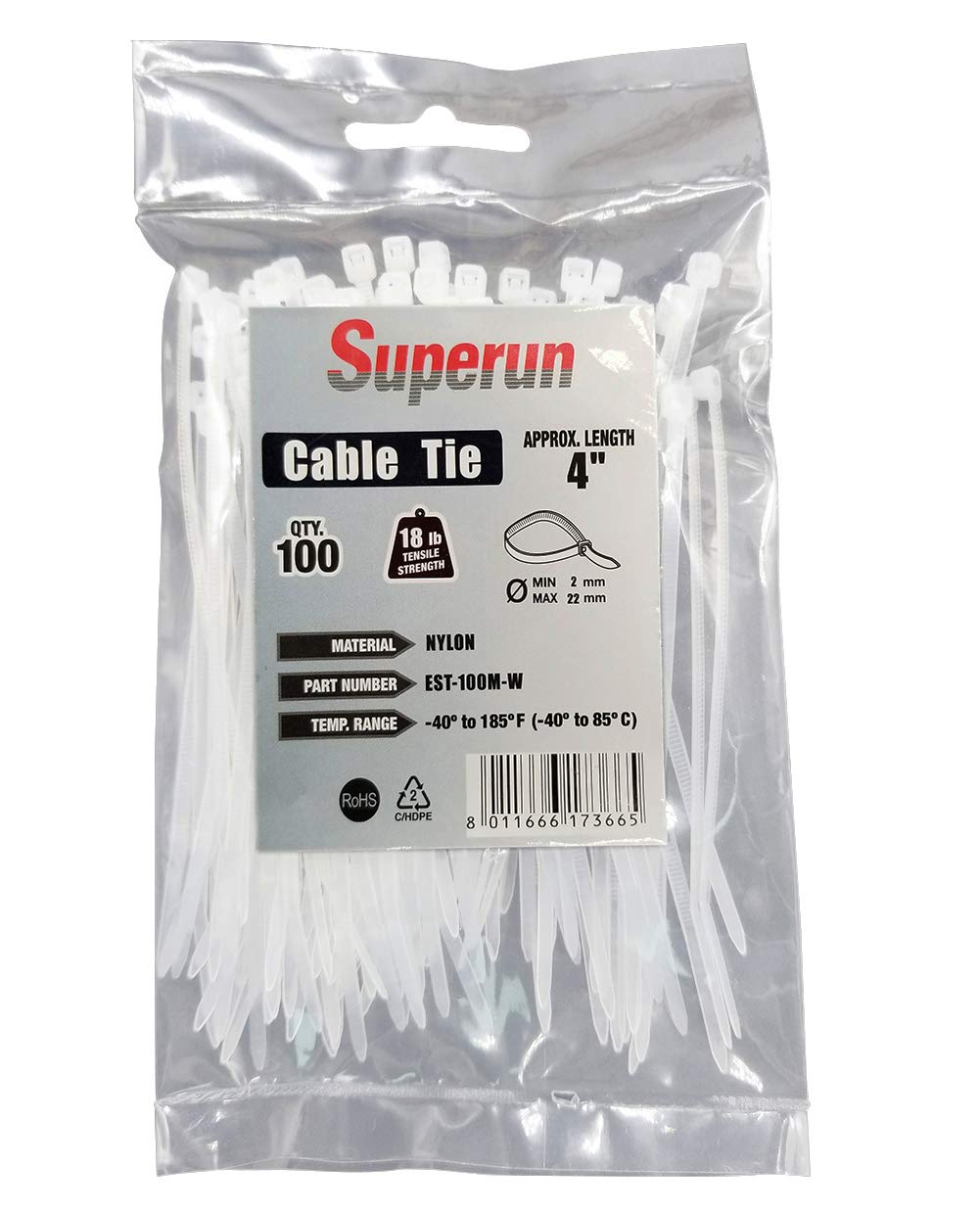 Superun Clear Zip Ties 4 Inch 18 Lbs White Cable Ties 100 Pack