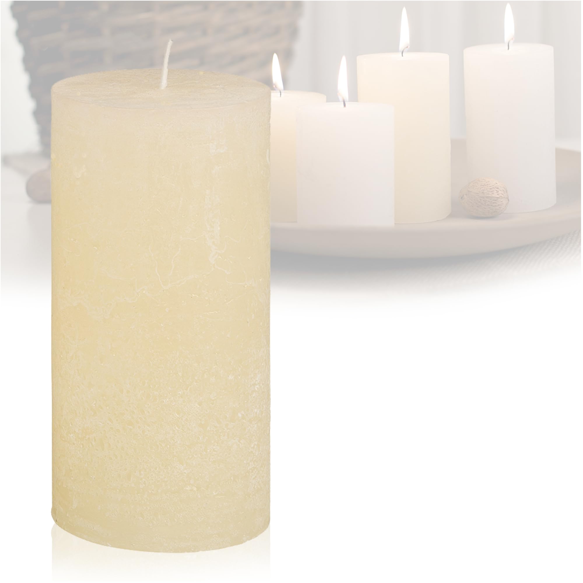 Candelo High Quality Candle Christmas Ambience Rustic Cream Rustic Pillar Candle 12 cm Long Burning Time Approx. 54 Hours Christmas Candles Advent Wreath
