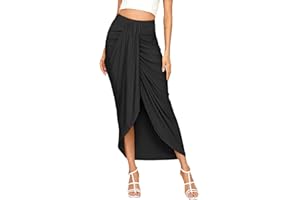 SheIn Women's Casual Slit Wrap Asymmetrical Elastic High Waist Maxi Draped Skirt