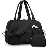 Travel Duffle Gym Bag for Women: Carry on Weekender Bags with Toiletry Bag Duffel Tote Bag with Wet Pocket Water Resistant Overnight Bag for Womens Hospital Work Sports Yoga Bags Black