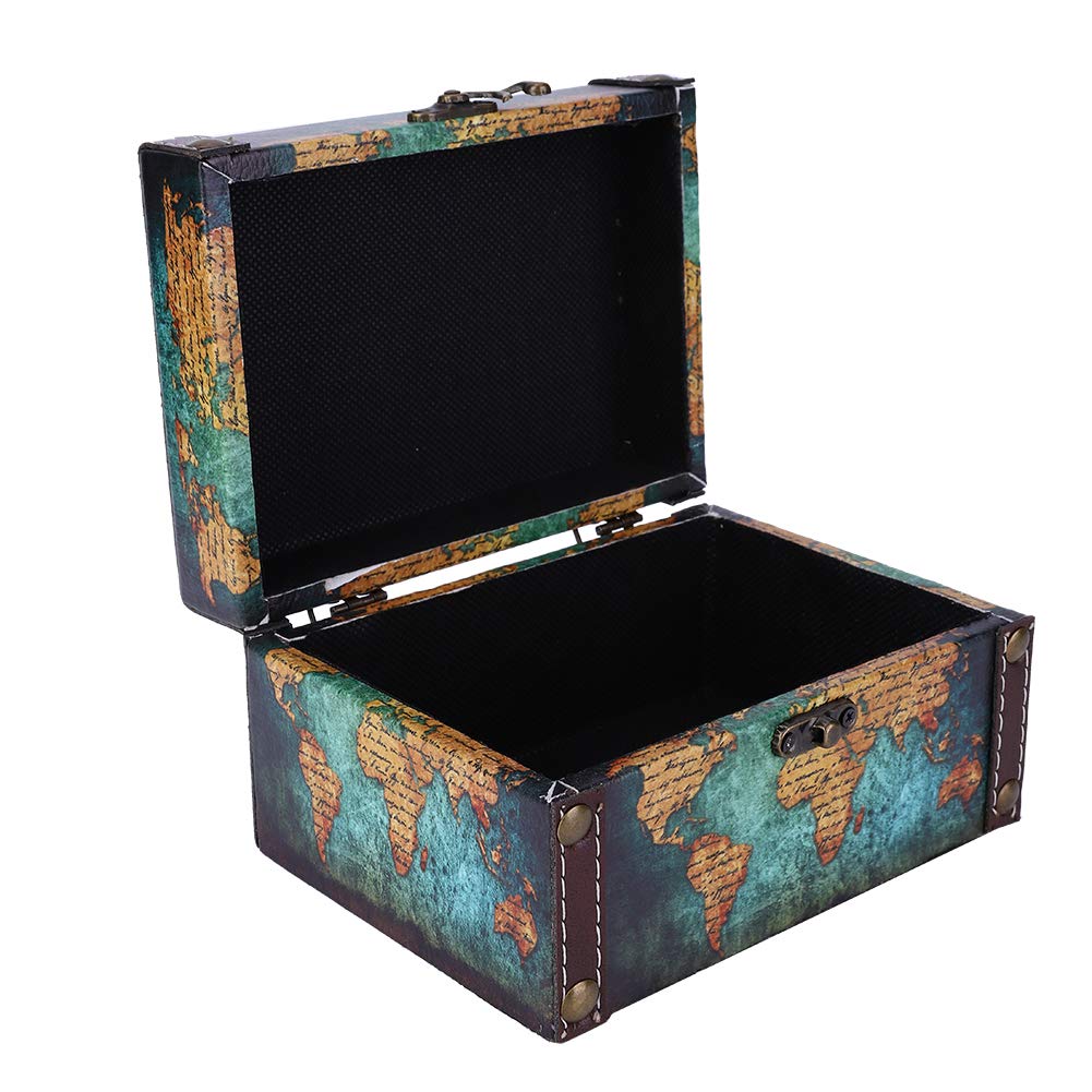 Oumefar Treasure Box, Vintage Wooden Storage Box, Jewellery Trinket Organizer Display Box for Jewellery Boxes and Display Cases (2208A-06-Green Map)