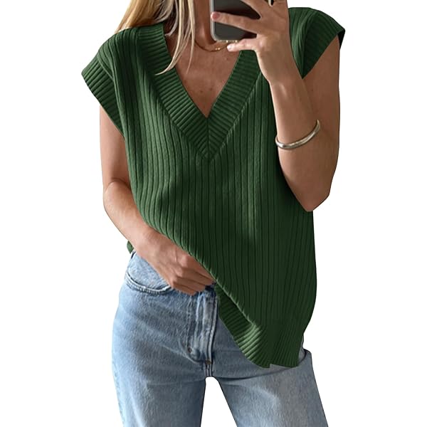 Amazon.com: Kinkia Women's V-Neck Sweater Vest Oversized