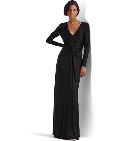 Lauren Ralph Lauren Womens V Neck Long Evening Dress Navy 12 : Clothing, Shoes & Jewelry