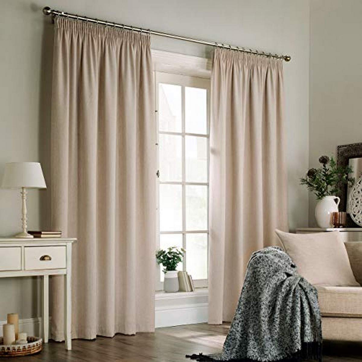 Furn Harrison Ringtop Eyelet Curtains (Pair) -Ready Made-Polyester-Oatmeal-117cm x 137cm, Polyester, Oatmeal, 117 x 137cm (46" x 54" inches)