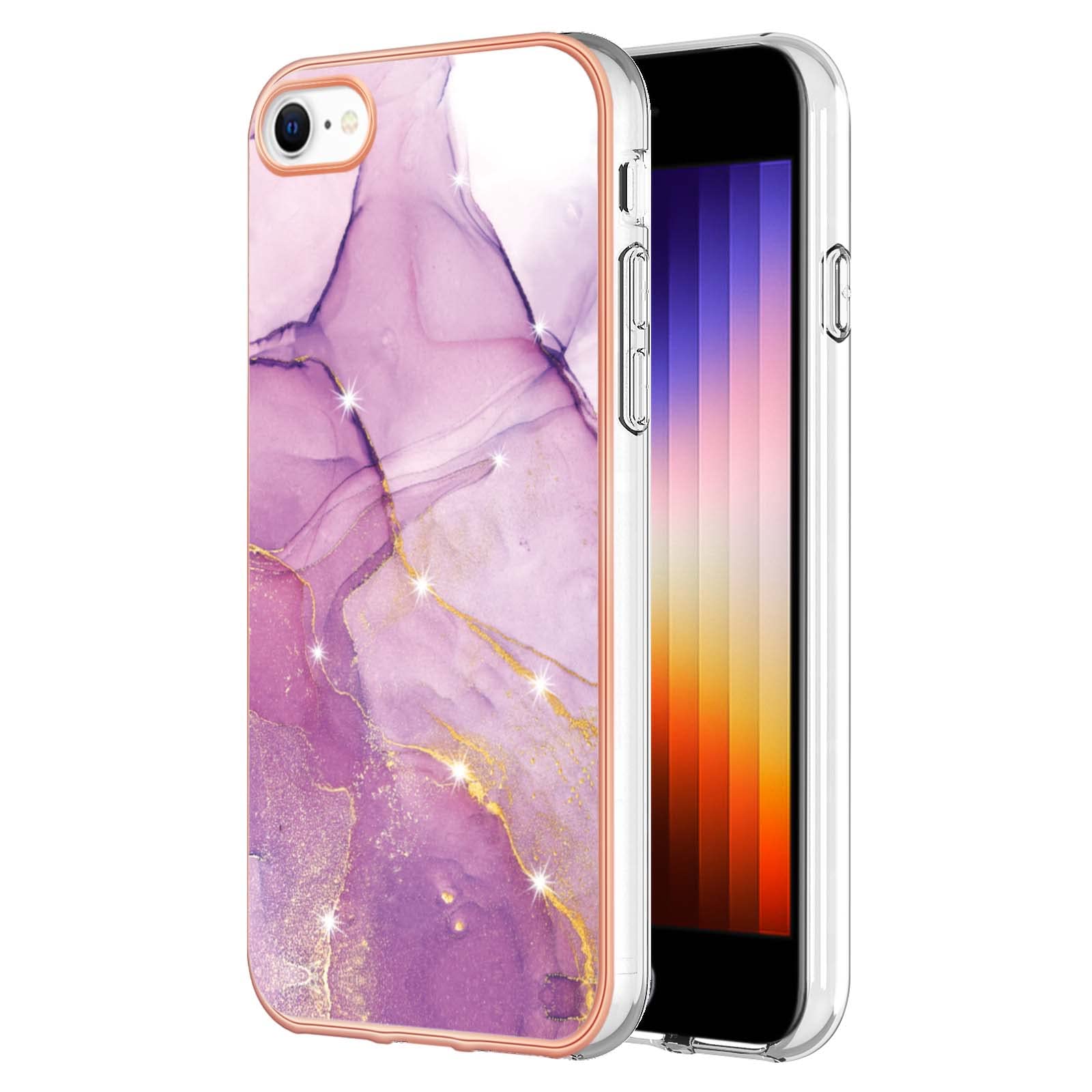 IMIRST Basic Case Compatiable with iPhone SE (2022) IMD Soft TPU Silicone Bumper Matte Marble Scratch-Resistant Slim Protective Phone Case Back Cover for Apple iPhone SE (2022)，YBI Light Purple — image 1