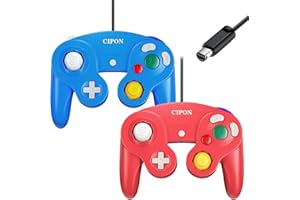 Cipon Gamecube Controller, Wired Controller Gamepad Compatible with Nintendo Wii/GameCube - Enhanced (Blue & Red)