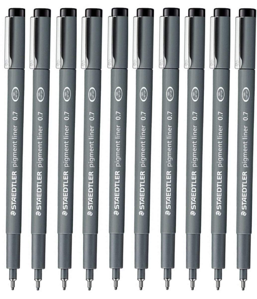 Staedtler 0.7 mm Pigment Liner Fineliner Sketching Drawing Drafting Pens Pack of 10