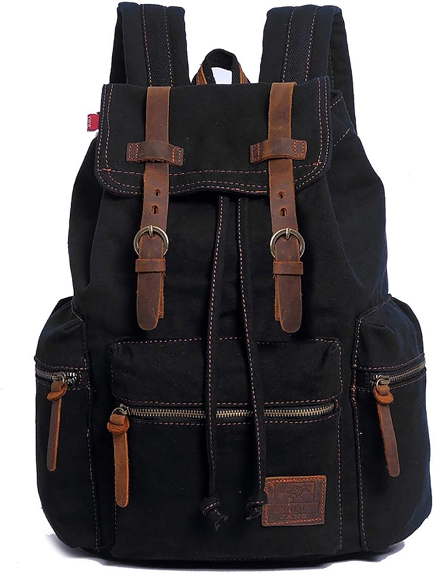 Vintage Canvas Backpack, HuaChen Mens Travel Rucksack for Laptop Hiking School Bookbag
