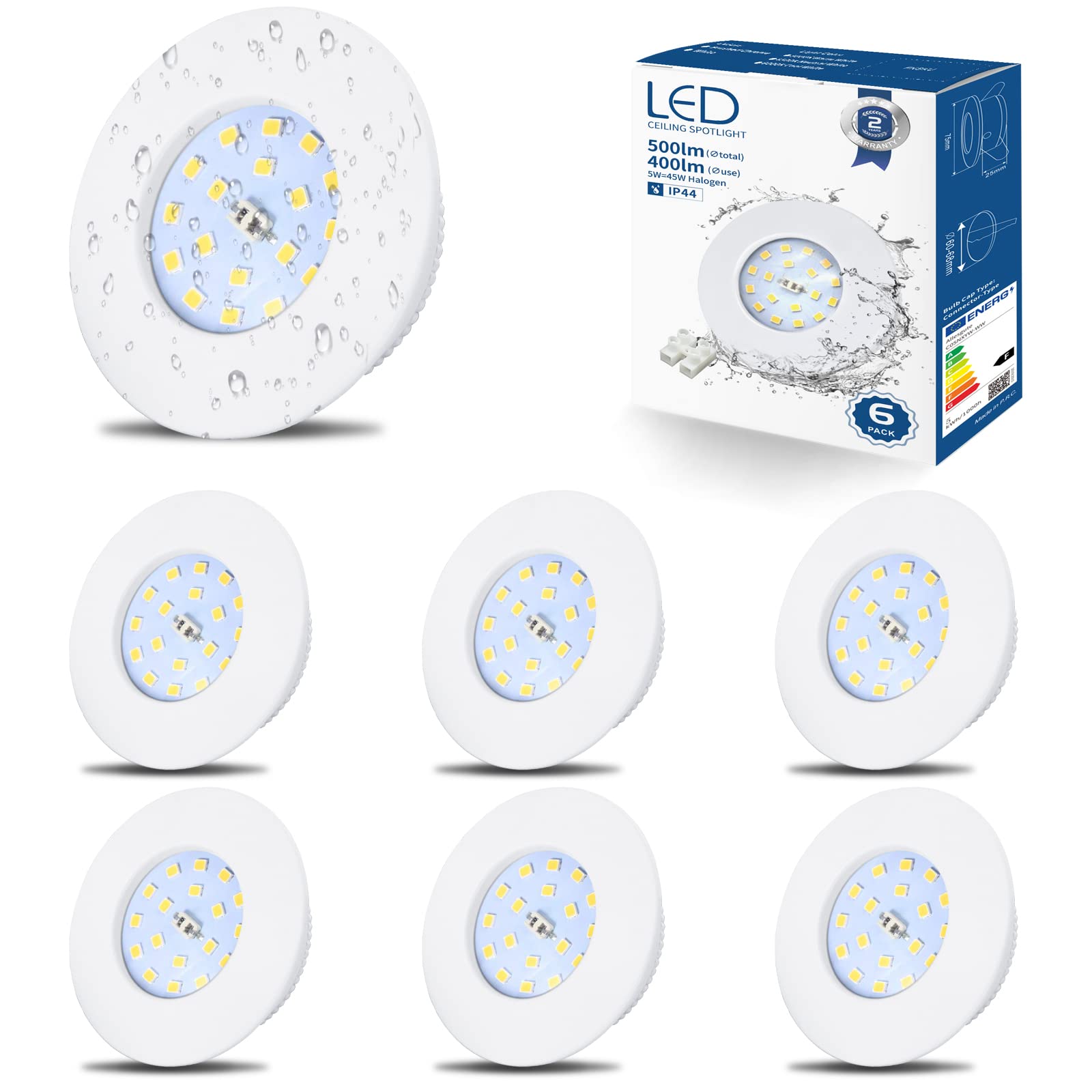 HiBay 6X 5W LED Downlights Recessed Spotlights Ceiling Lights Ultra Slim Down Light White IP44 Kitchen Spotlight Cool White 6000K 240V