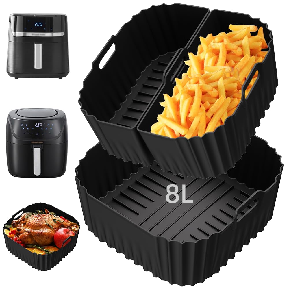 3 Stück Silikonform Heißluftfritteuse für Russell Hobbs Air Fryer XXL 8L (27170-56) / 8,3L (27632-56), Airfryer Silikonform Wiederverwendbare Luftfritteuse Einsätze Backform, spülmaschinenfest