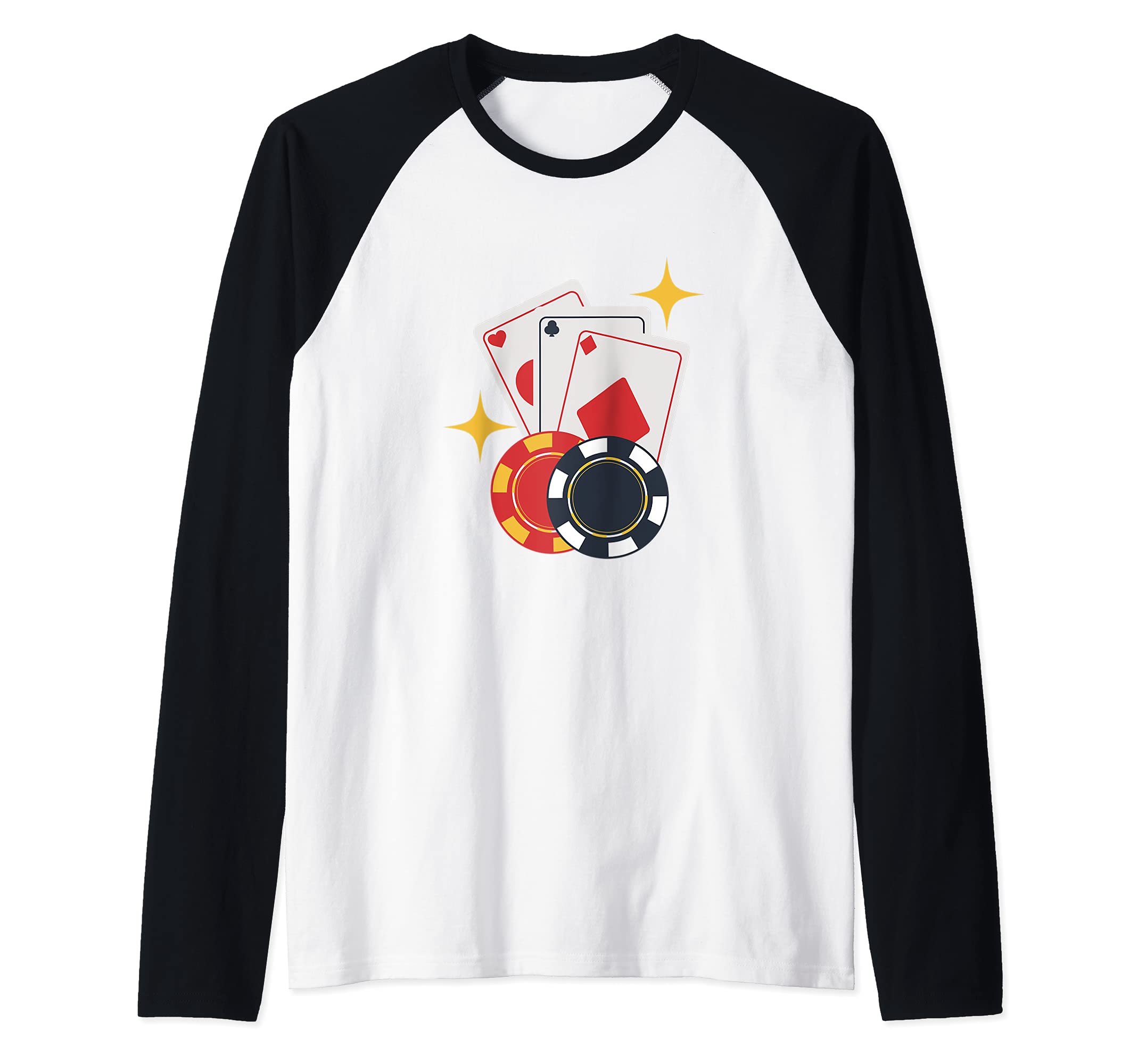 Funny Cards And Chips Design Poker Player Gambling Raglan Baseball Tee
