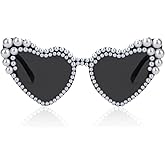 Hanj Love Heart Pearl Sunglasses for Women Rhinestone Glasses Bachelorette Party Bride Sunglasses