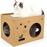 ARGOPET Cat Cardboard House with 2 PCS Scratching Pads (Star) | Large Cat Scratcher Bed Cat Scratchers Lounge for Indoor Cats with Corrugated Board Detachable Cat Scratcher Box for Cats