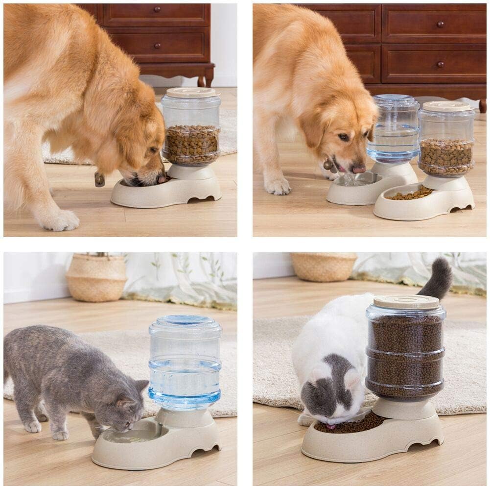 Automatic Cat Feeder and Water Dispenser in Set with Pet Food Mat for Small Medium Dog Pets Puppy Kitten Big Capacity 1 Gallon x 2 : Kitchen & Dining