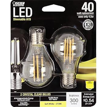 Feit Electric BPA1540N/827/LED/2 Decorative Clear Glass Filament LED Dimmable 40W Equivalent Classic A15 Light Bulb (Pack of 2), Soft White