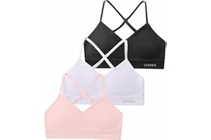 Livona Racerback Training Bra for Girls- 3 Pack Seamless Sports Bra, Padded Everyday Bra Bralette,Crop Cami Tank Top (6-14)