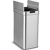 S AFSTAR Motion Sensor Trash Can, 13.2 Gal Slim Kitchen Trash Can with Wing Lids, Infrared Automatic Touchless Waste Bin Stainless Steel Trash Bin for Narrow Space Bathroom Bedroom