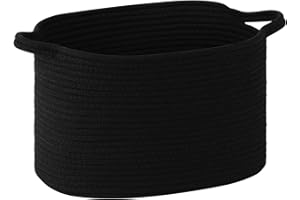 PATVINGOT 13"x10"x9" Cotton Rope Storage Basket, Woven Baskets with Handles for Organizing Home Office, Shelves, Nursery, Laundry, and Toys,Empty Gift Basket (Black, 1 Pack)