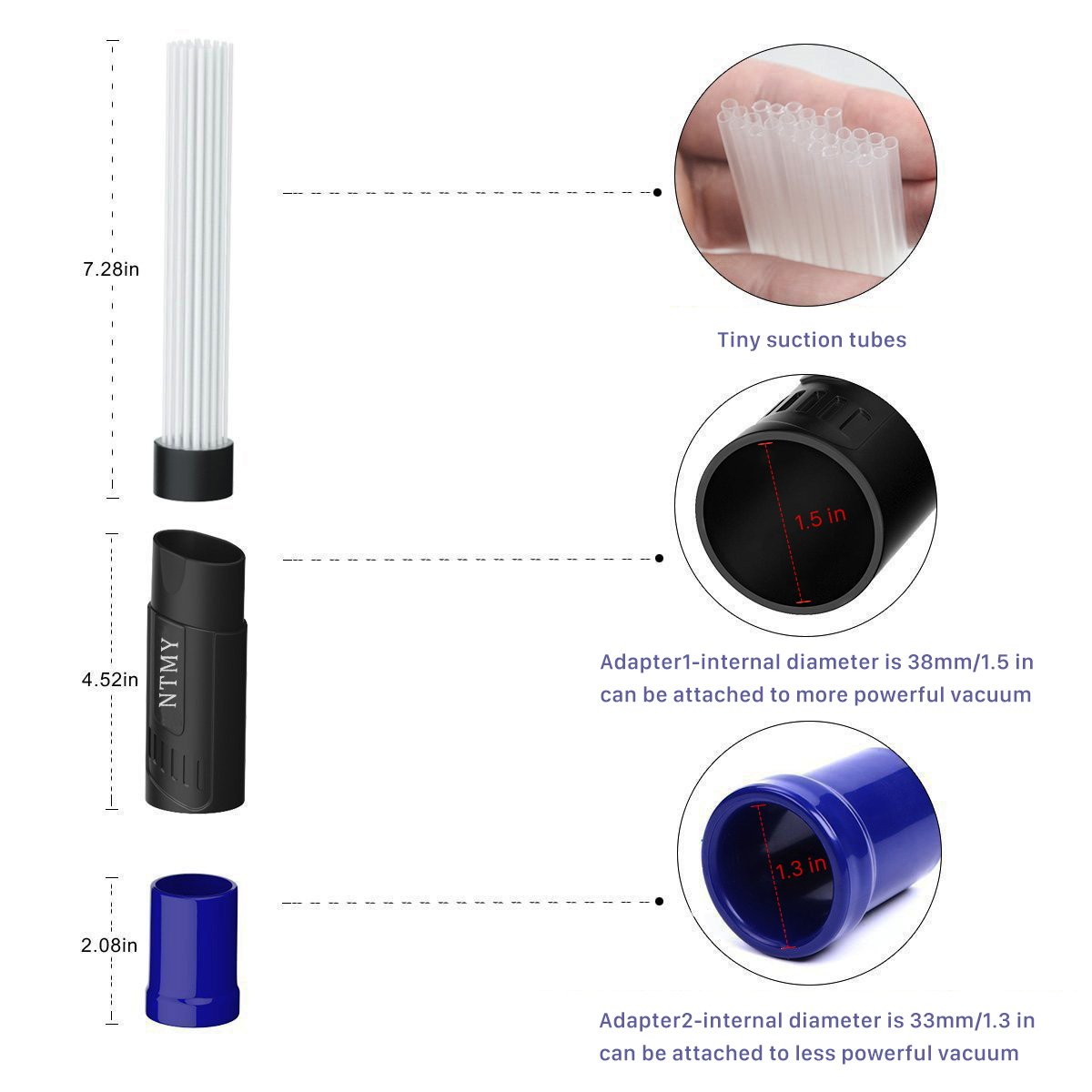 NTMY Dust Brush Cleaner, Dust Dirt Remover Universal Vacuum Attachment Cleaning Tools with 1.25\'\'/1.37\'\' (32/35mm) Inner Diameter Interface Hose, Strong Suction