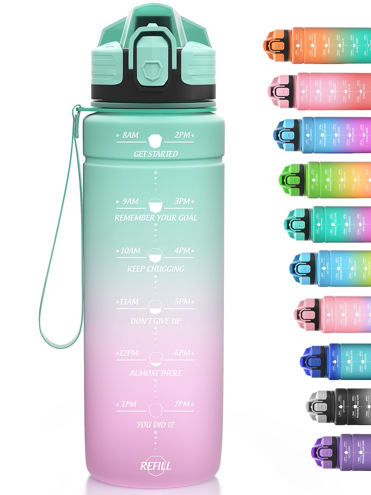 Niggeey Motivational Water Bottle with Time Marker, Sports Water Bottles 1.5l, 1l, 700ml, 500ml Kids Water Bottles, Leak Proof BPA Free Tritan Drink Bottle for School, Gym and Sport, Cycling