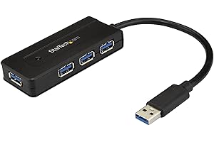 StarTech.com 4 Port USB 3.0 Hub SuperSpeed 5Gbps with Fast Charge Portable USB 3.1 Gen 1 Type-A Laptop/Desktop Hub - USB Bus Power or Self Powered for High Performance Mini/Compact (ST4300MINI), Black