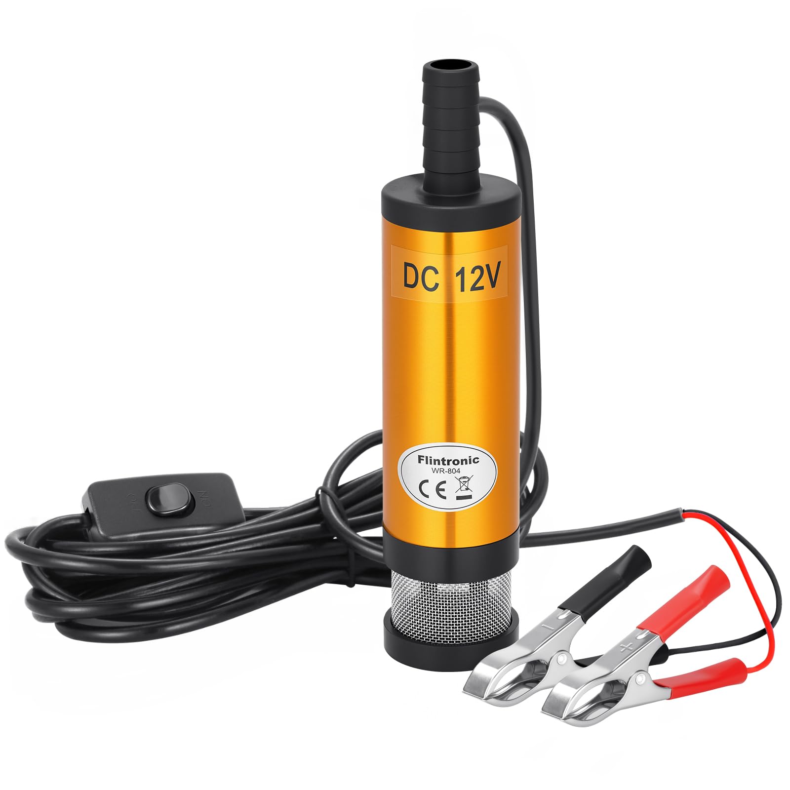 flintronic Water Pump, 12V-38MM Port Stainless Steel Fuel Pump with Clip Detachable Filter Net (Never uses it to Extract Gasoline or Alcohol) Multi-Purpose for Diesel Car Or Speed Boat